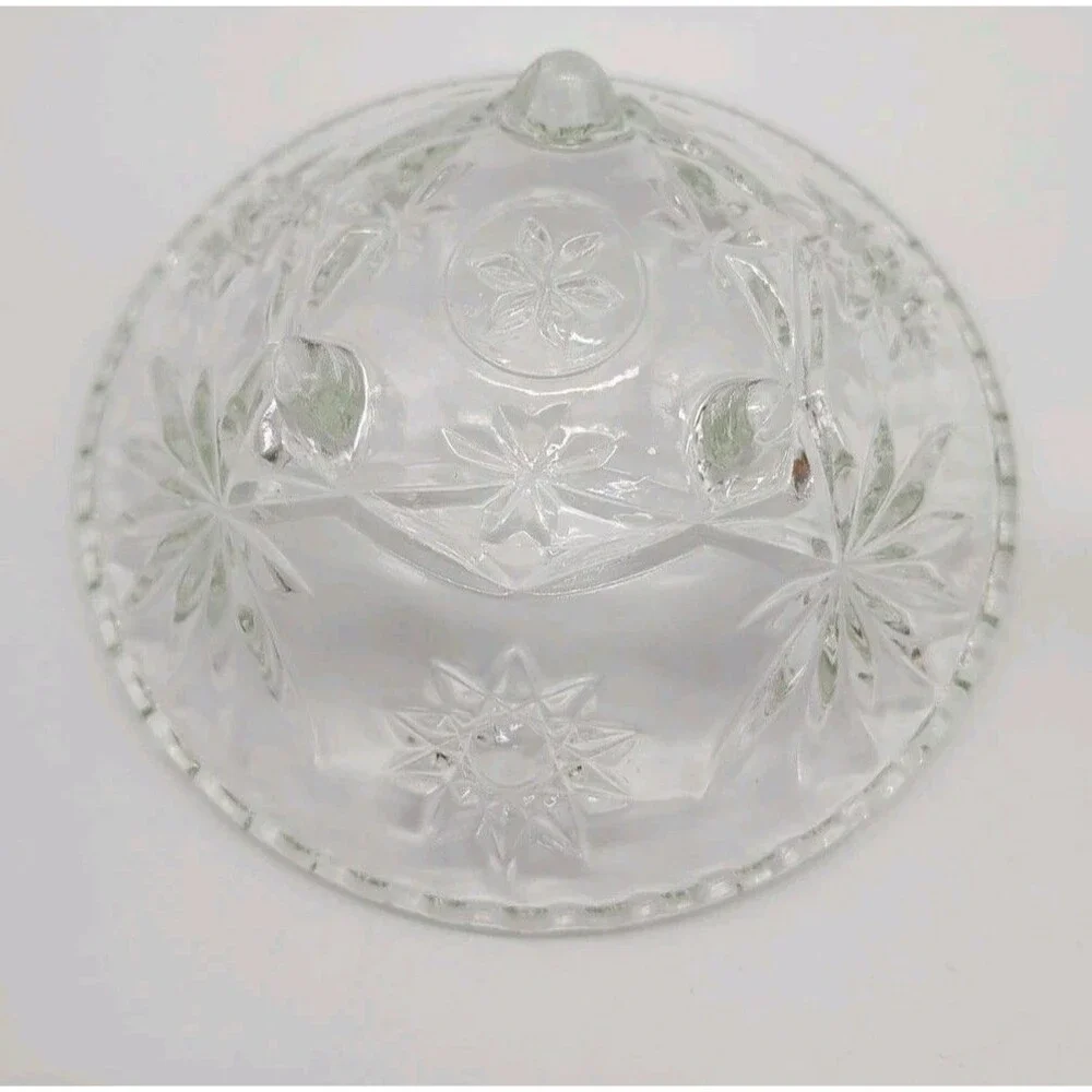 Vintage Tripod Crystal Clear Pressed Glass Bowl With Scalloped Edge And Star